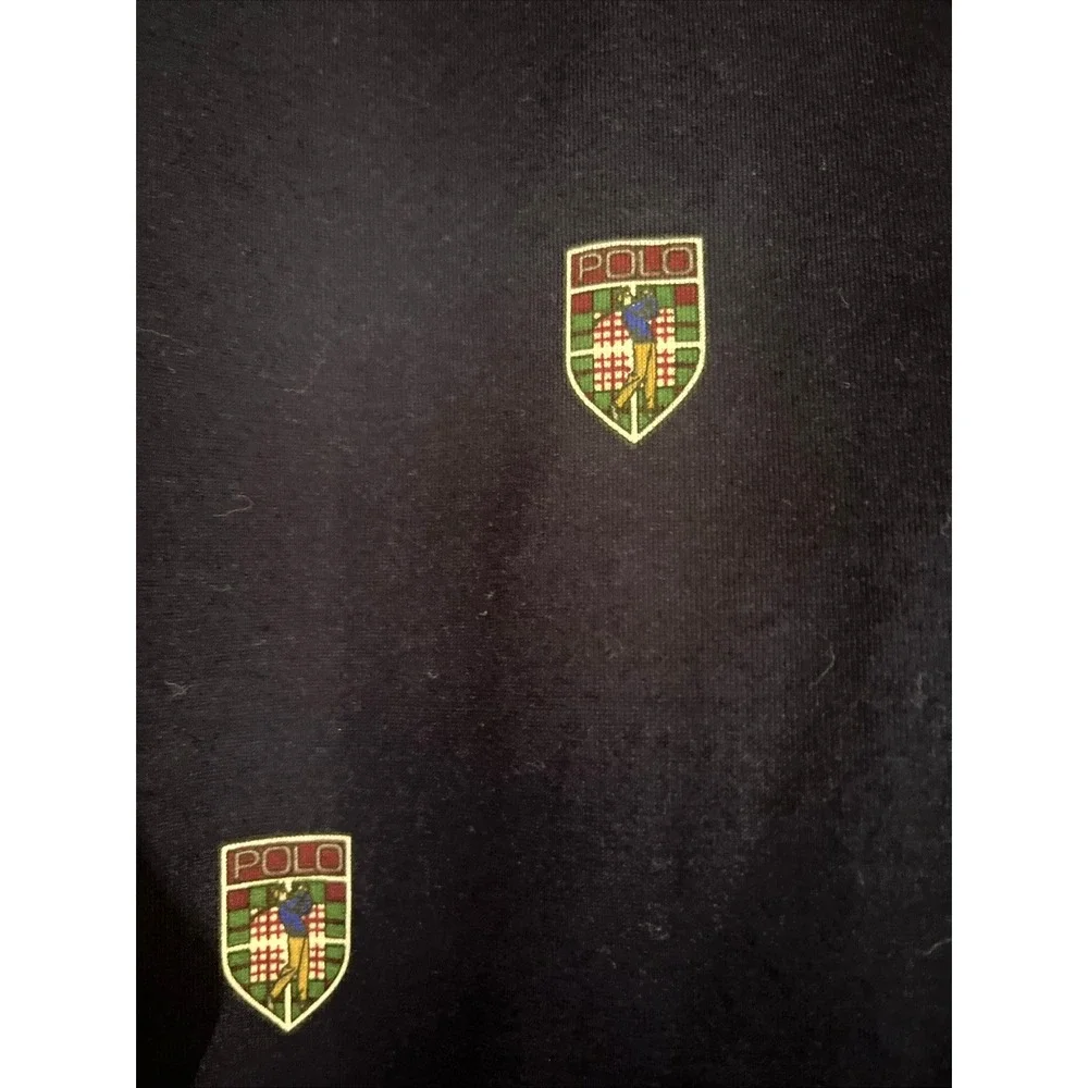 Vintage Polo Ralph Lauren Shield Logo All‑Over Print Navy Golf Shirt – Men's L